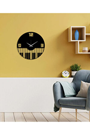 Artroya Piano Metal Duvar Saati -Ev Ofis  - 42 x 42 - cm - Siyah - CLOCK-191