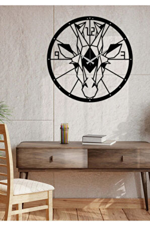 Artroya Zürafa Dekoratif Metal Duvar Saati -Ev Ofis  - 50 x 50 - cm - Siyah - CLOCK-050