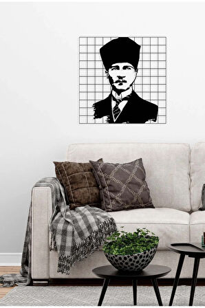 Artroya Atatürk Metal Duvar Tablosu - Ev Duvar Dekorasyonu - 52 x 40 cm -Siyah - ATA-030