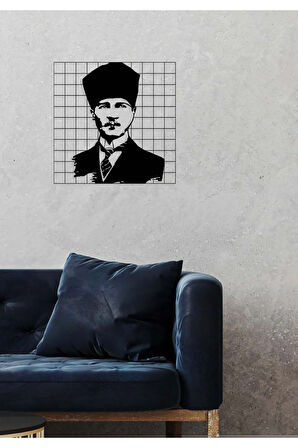 Artroya Atatürk Metal Duvar Tablosu - Ev Duvar Dekorasyonu - 52 x 40 cm -Siyah - ATA-030