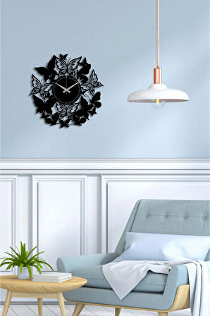 Artroya Butterfly Metal Duvar Saati   -Ev Ofis  - 50 x 50 - cm - Siyah - CLOCK-232