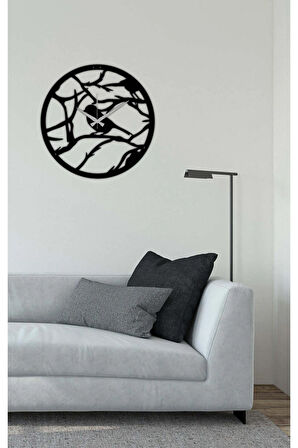 Artroya Ağaç Desenli Metal Duvar Saati -Ev Ofis  - 42 x 42 - cm - Siyah - CLOCK-060