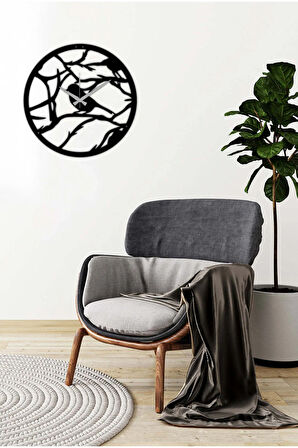 Artroya Ağaç Desenli Metal Duvar Saati -Ev Ofis  - 42 x 42 - cm - Siyah - CLOCK-060