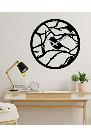 Artroya Ağaç Desenli Metal Duvar Saati -Ev Ofis  - 42 x 42 - cm - Siyah - CLOCK-060