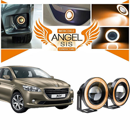 Peugeot 301 Uyumlu, Universal Mercekli Led Angel Sis Farı, 76mm Turuncu Renk