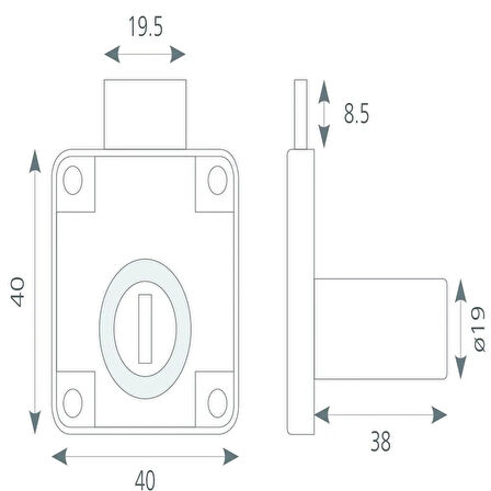 Canex Kare Çekmece Kilidi Uzun 38mm