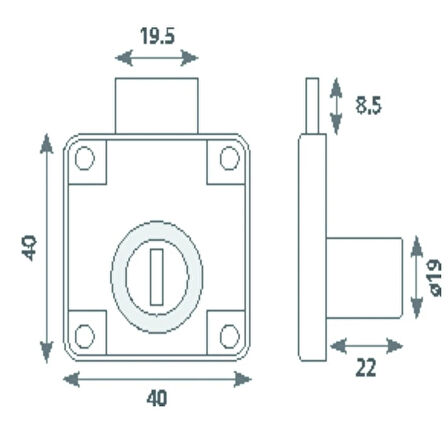 Canex Kare Çekmece Kilidi Nikel Gövde - 22 mm