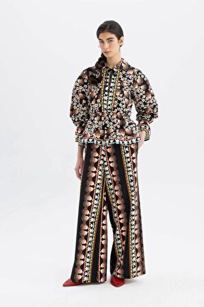 DeFacto Lug Von Siga x DeFacto Wide Leg Geniş Paça Maxi Poplin Kumaş Pantolon Desenli Normal Bel C1132AX24SMBK81