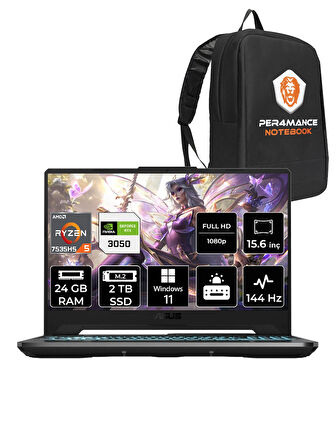 ASUS TUF Gaming A15 R5 7535HS 24GB 2TB SSD RTX3050/4GB 144Hz 15.6" FHD W11P HN049 & PER4 ÇANTA
