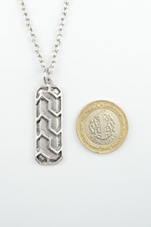 2'li Desenli Levha - Desenli Bar Erkek Kadın Kolye Seti 925 Ayar Gümüş Kaplama