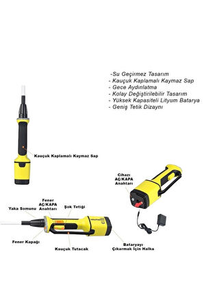 Şarjlı Üvendire Şok Hayvan Cihazı Bataryalı 92 Cm