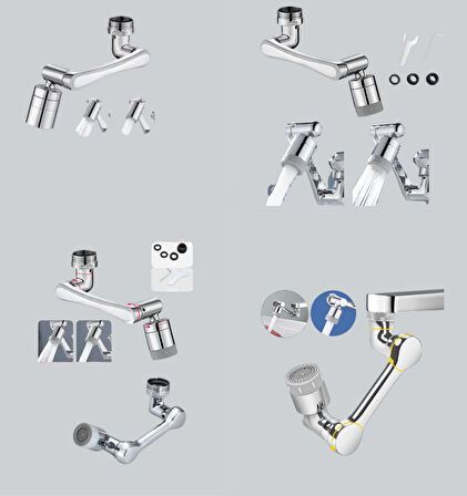 Esnek 1080° Musluk Başlığı 3 Eklemli Hareketli Su Modlu Lavabo Aparatı (944944)