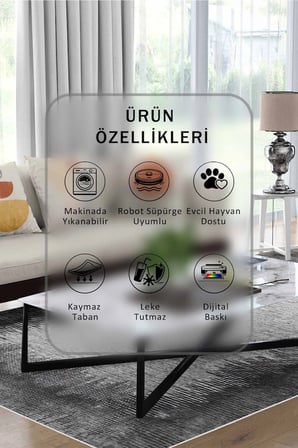 Yıkanabilir Kaymaz Taban Dijital Baskılı Halı ve Yolluk – Leke Tutmaz Salon & Mutfak Halısı