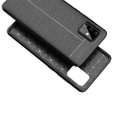 Smcase Samsung Galaxy A71 Kılıf Deri Dokulu Silikon  Nano Ekran Koruyucu