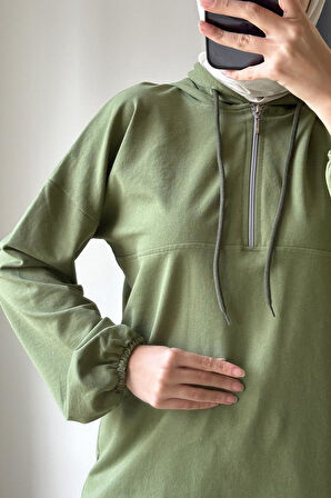 Neon Fermuarlı Kapüşonlu Eşofman Takımı TRN2040-1 Haki