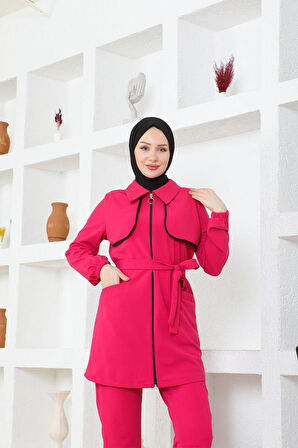 Tesettür Bolero Detaylı Scuba Takım BRC1305-1 Fuşya
