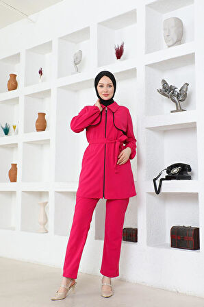 Tesettür Bolero Detaylı Scuba Takım BRC1305-1 Fuşya