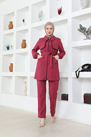 Tesettür Bolero Detaylı Scuba Takım BRC1305-1 Gül kurusu