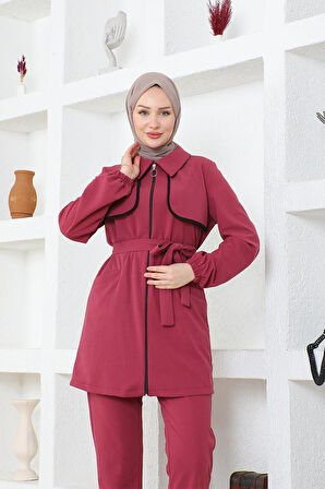 Tesettür Bolero Detaylı Scuba Takım BRC1305-1 Gül kurusu