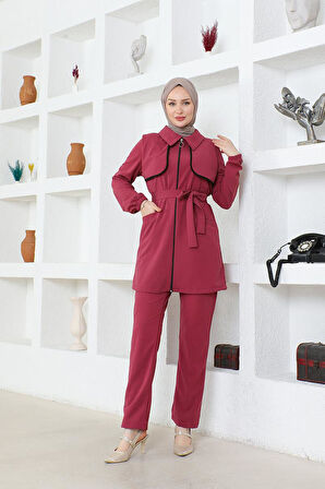 Tesettür Bolero Detaylı Scuba Takım BRC1305-1 Gül kurusu