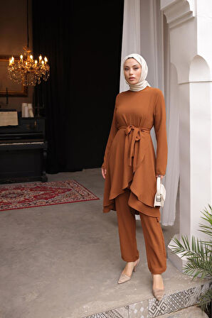 Asimetrik Kesim Aerobin Tesettür Takım BRC1311 TABA