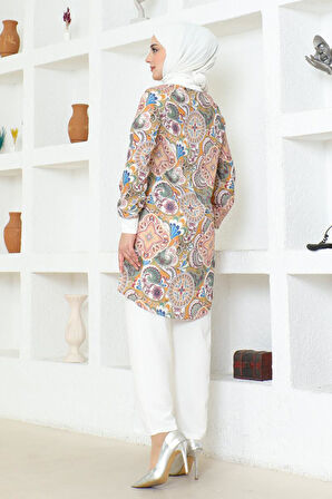 Etnik Desenli Tesettür Takım BRC1313 EKRU