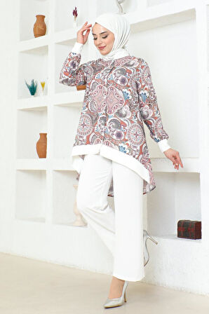 Etnik Desenli Tesettür Takım BRC1313 TABA