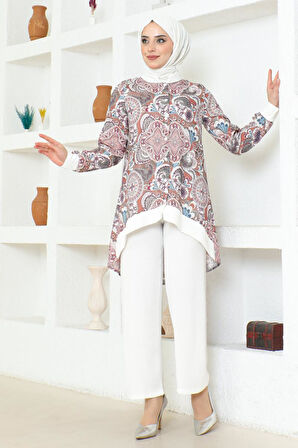 Etnik Desenli Tesettür Takım BRC1313 TABA