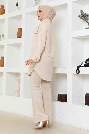 Kadın Cep Detayli İkili Takım BRC1310 KREM