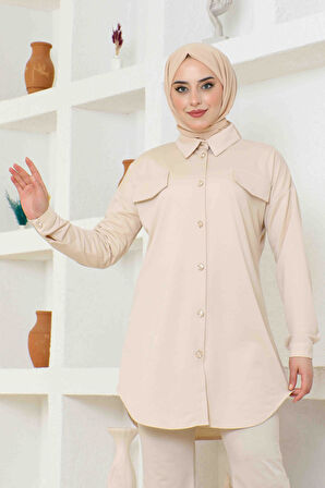 Kadın Cep Detayli İkili Takım BRC1310 KREM