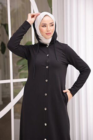 ÖNDEN DÜĞMELİ TESETTÜR KAP BRC0033 Siyah