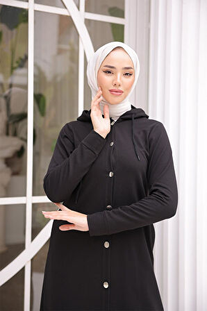 ÖNDEN DÜĞMELİ TESETTÜR KAP BRC0033 Siyah