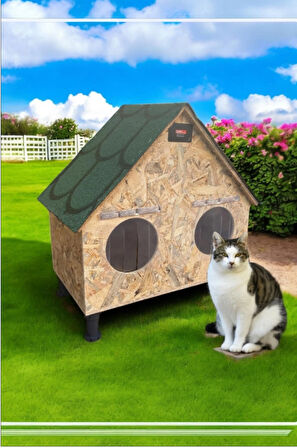 Kedi yuvası kedi evi kedi Barınağı iki bölmeli Çatılı ısı ve su yalıtımlı iki kedi için ideal boyuttadır