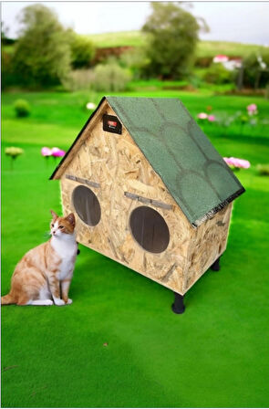 Kedi yuvası kedi evi kedi Barınağı iki bölmeli Çatılı ısı ve su yalıtımlı iki kedi için ideal boyuttadır