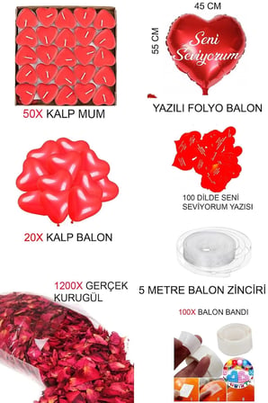 Kalp Mum, Love Ve Kalp Balon, Gül Yaprağı, Tealight Mum Süsleme, Sevgililer Günü, Evlilik Teklifi