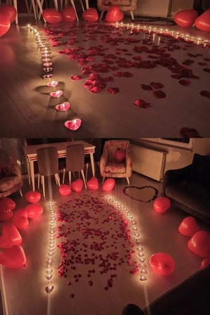 Kalp Mum, Love Ve Kalp Balon, Gül Yaprağı, Tealight Mum Süsleme, Sevgililer Günü, Evlilik Teklifi