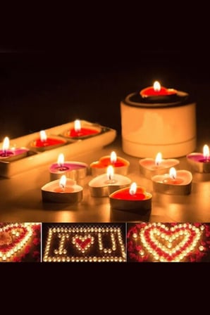 50 Ad. Kırmızı Kalpli Tealight Mum Ve 30 Ad. Kırmızı Kalp Balon Evlilik Teklifi Yıldönümü Özel Gün