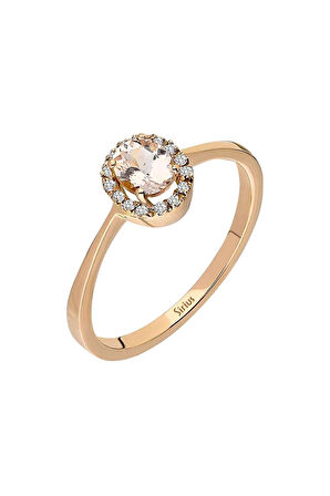 Pırlanta Ve Oval Morganite Taşlı Vintage Yüzük