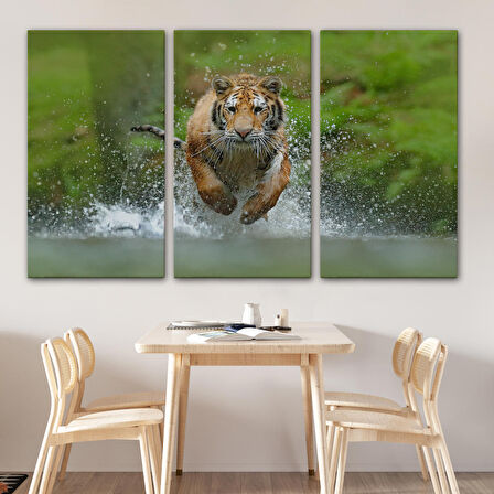 Harita Sepeti Koşan Kaplan Dekoratif Kanvas Tablo 1142