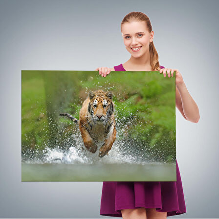 Harita Sepeti Koşan Kaplan Dekoratif Kanvas Tablo 1142