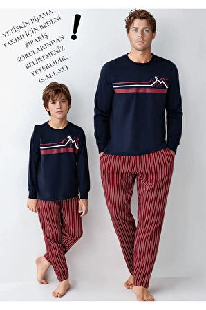 Erkek %100 Pamuk Baba & Oğul İkili Lacivert Pijama Takımı L1.RP.364.8.002