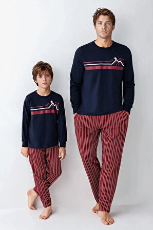 Erkek %100 Pamuk Baba & Oğul İkili Lacivert Pijama Takımı L1.RP.364.8.002
