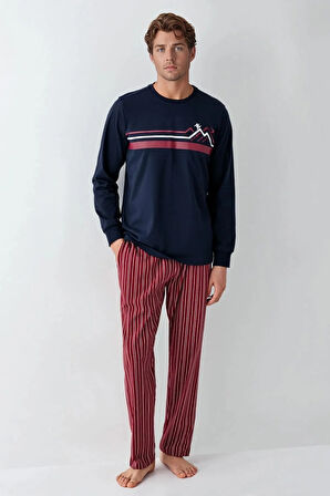 Erkek %100 Pamuk Baba & Oğul İkili Lacivert Pijama Takımı L1.RP.364.8.002