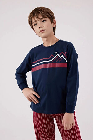 Erkek %100 Pamuk Baba & Oğul İkili Lacivert Pijama Takımı L1.RP.364.8.002