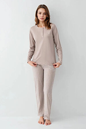 Kadın Giyim %100 Pamuklu Uzun Kol Pijama Takımı L1.AR.342.5.001