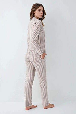 Kadın Giyim %100 Pamuklu Gömlek Pijama Takımı L1.AR.342.6.001