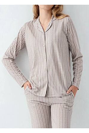 Kadın Giyim %100 Pamuklu Gömlek Pijama Takımı L1.AR.342.6.001