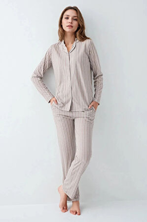 Kadın Giyim %100 Pamuklu Gömlek Pijama Takımı L1.AR.342.6.001