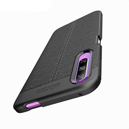 Smcase Huawei P Smart Pro Kılıf Deri Dokulu Silikon  Nano Ekran Koruyucu