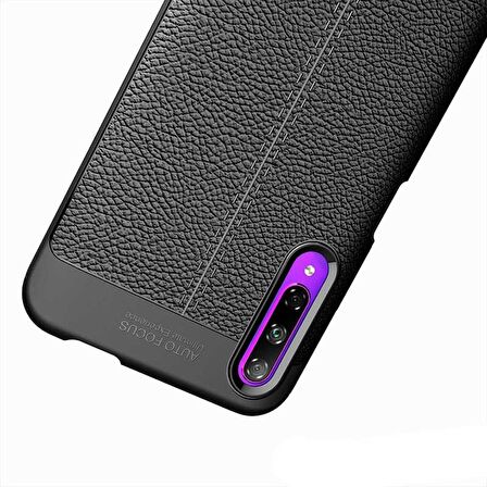 Smcase Huawei P Smart Pro Kılıf Deri Dokulu Silikon  Nano Ekran Koruyucu